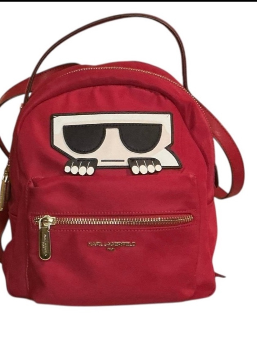 Karl Lagerfeld Red Mini Backpack with Sunglass Character Patch
